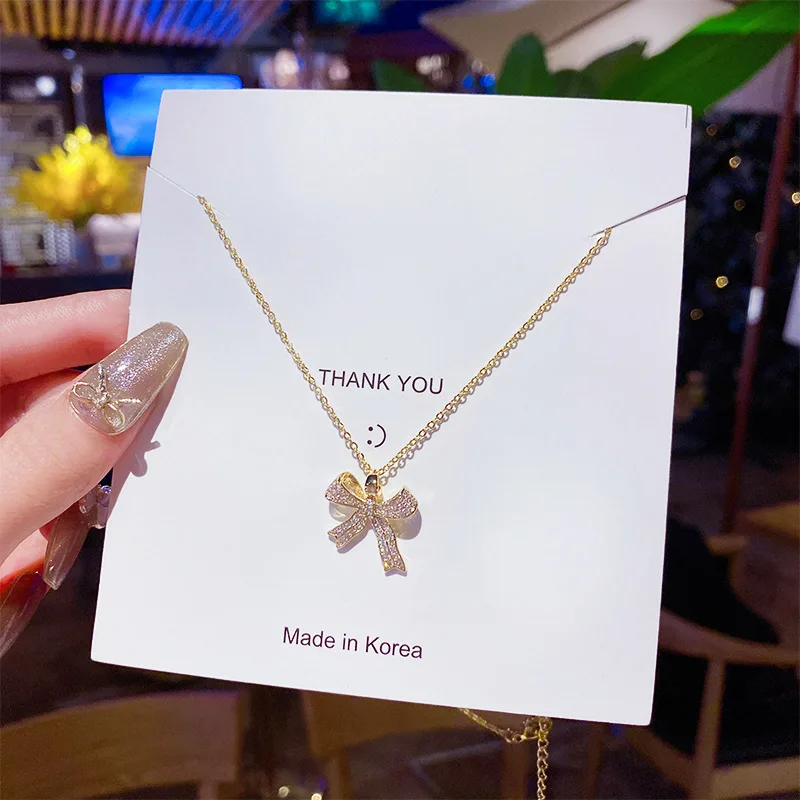 

Stainless Steel Bowknot Butterfly Pendant Necklace for Women Fashion Luxury Zirconia Choker Necklaces Female Jewelry Gifts
