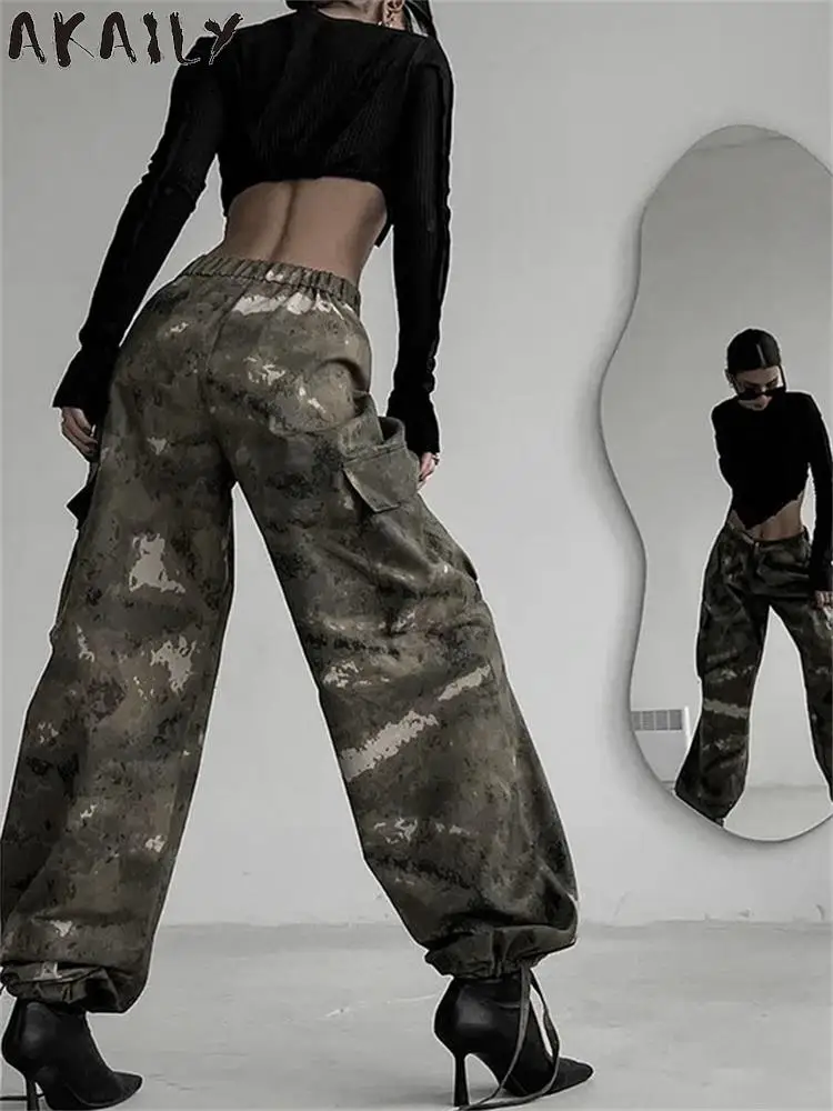 Akaily Fall Gray Cargo Pants For Women Fashion 2022 High Waist