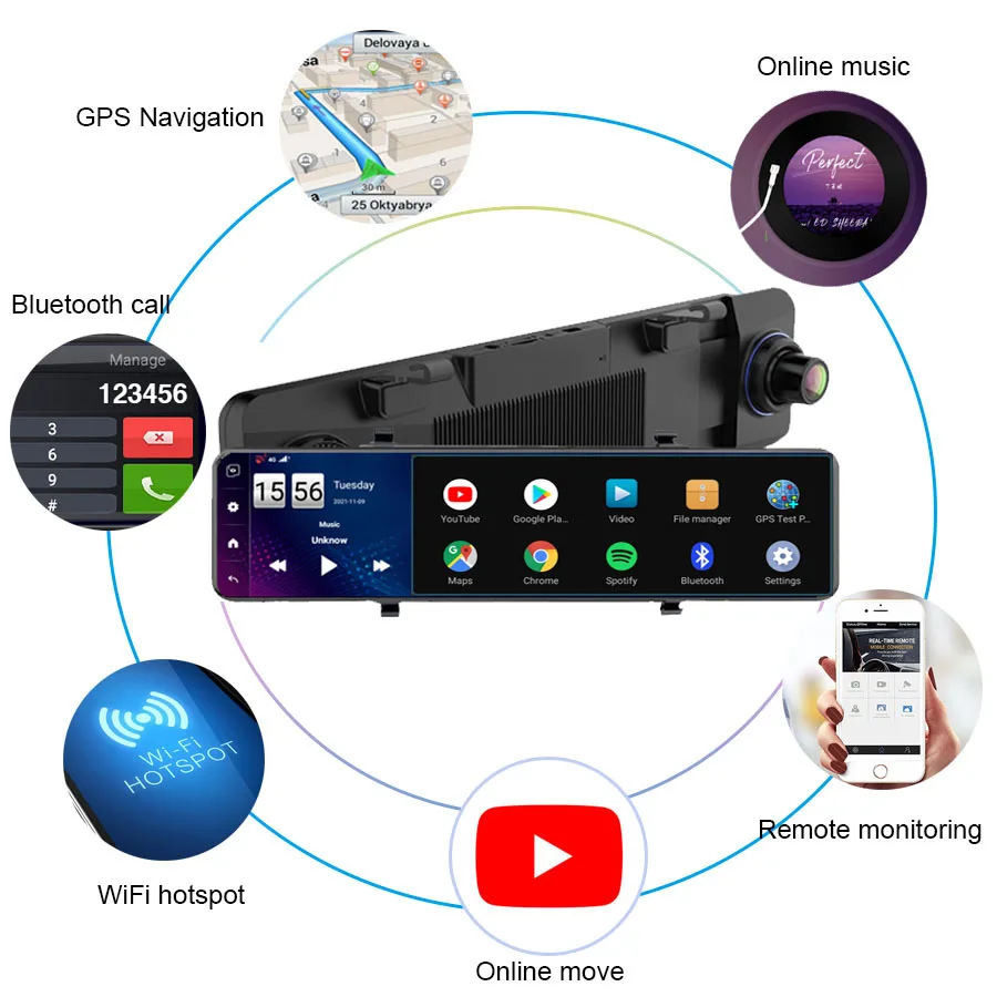 11 Inch ADAS 4G Car Dvr Mirror Dash Cam Android8.1 GPS Bluetooth Support 1080P Rear Camera Night Vision Video Recorder Black Box