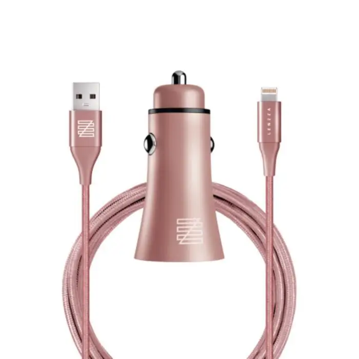 Автомобильное зарядное устройство Lenzza Razzo Metallic 2xUSB 2.1A розовое золото |