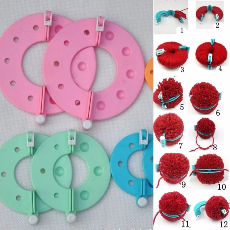 8PCS 4 Sizes Fluff Ball Weaver PomPom Maker Knitting Loom Kit Kids DIY Diy Craft Supplies