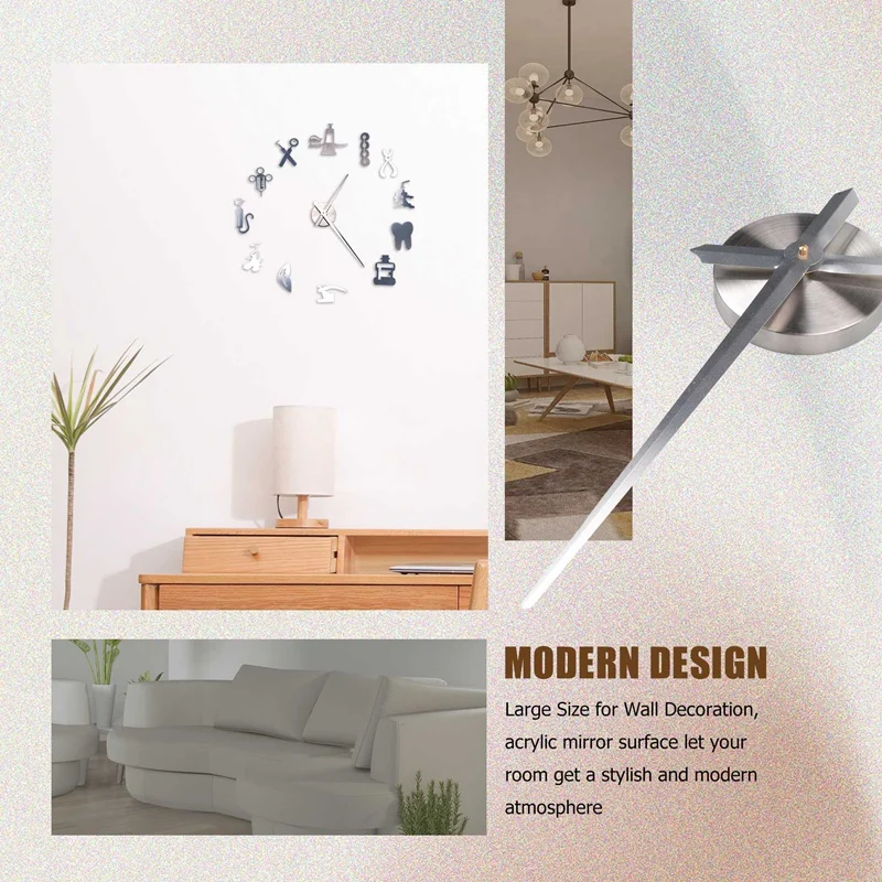Dentist DIY Giant Wall Clock Oversized Wall Clock Big Needle Mirror Dentist Office Decor Gift Art