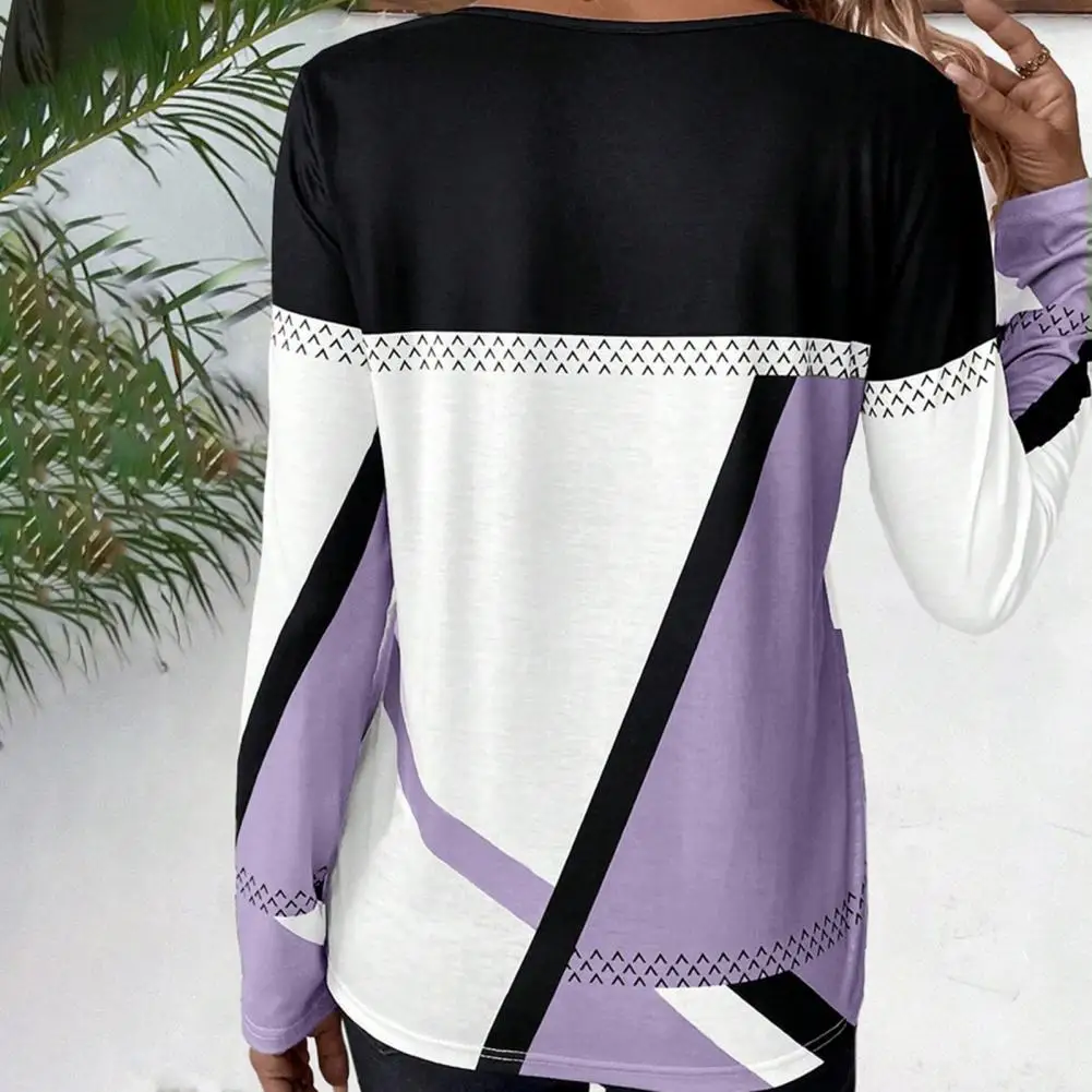 

Women Lightweight Long-sleeve Top Geometric Print Patchwork Women's Blouse Soft Breathable Casual Top for Fall Spring Women