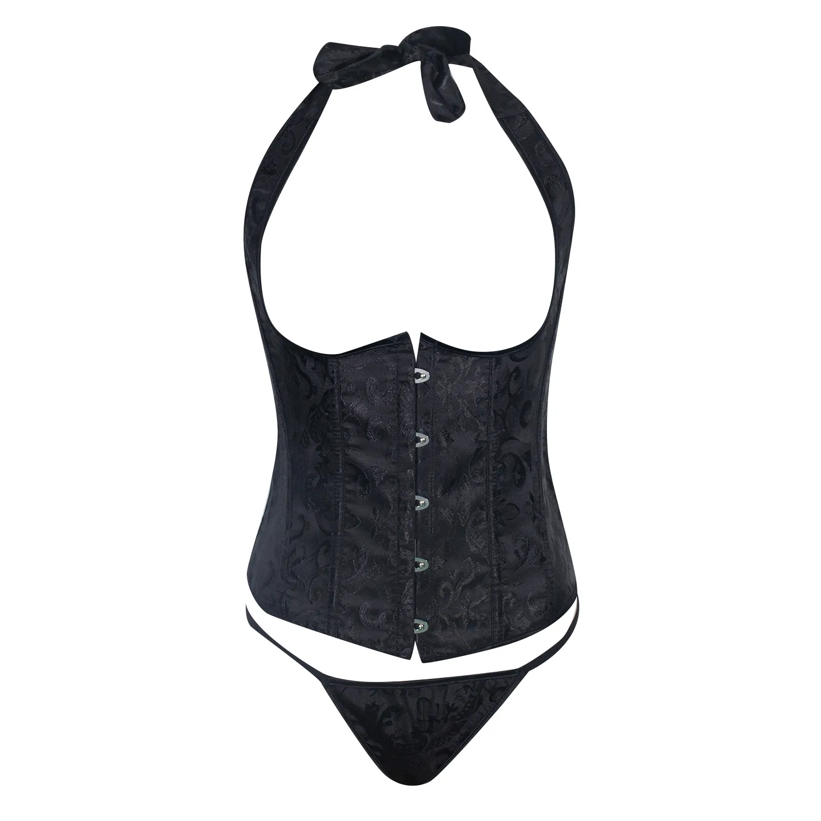 Women Sexy Bustier Corset Top Zipper Eyelet Lace Up Floral Print