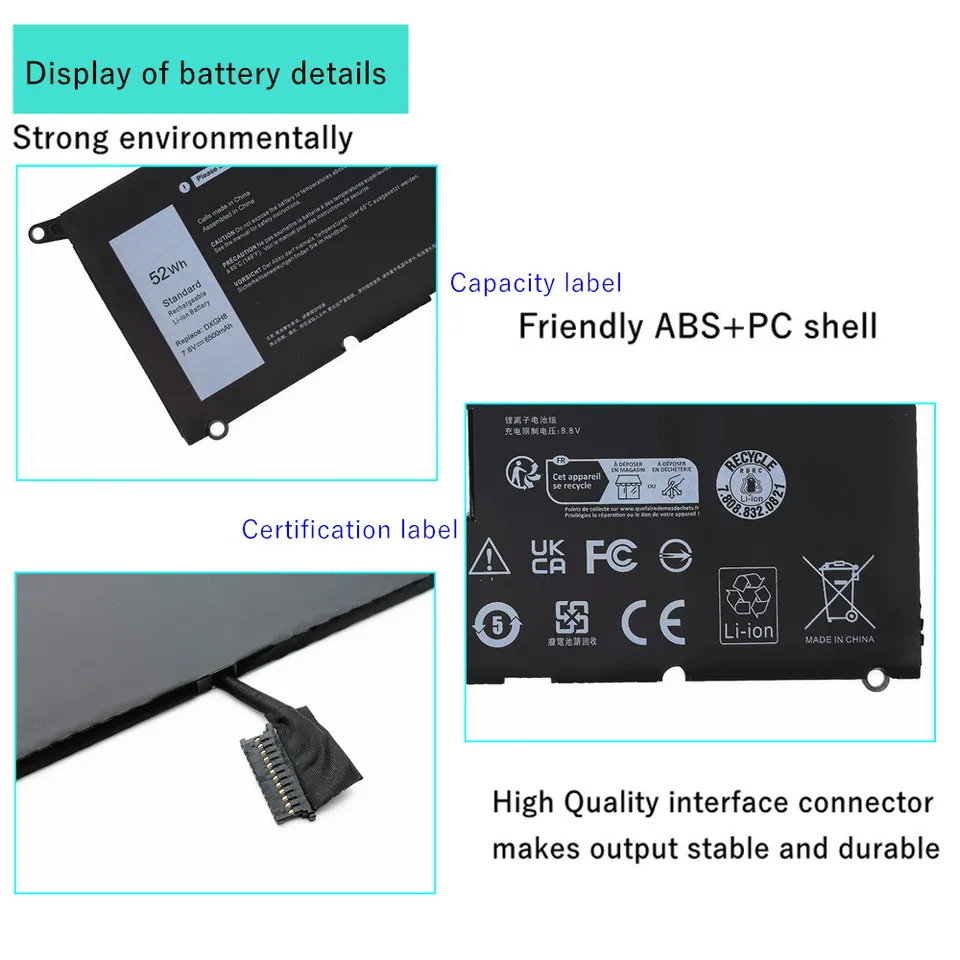 Batteria Per Dell Xps 13 Batteria Replacement Per Dell XPS 13 9370 9380 7390 - 52Wh Ricambio Originale Per Notebook Batteria Ricambio
