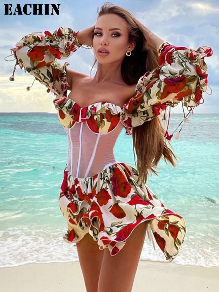 

EACHIN Summer Mini Dresses for Women 2023 Vestidos De Fiesta Elegantes Para Mujer White Dress Outfits Luxury Beach Party Dresses