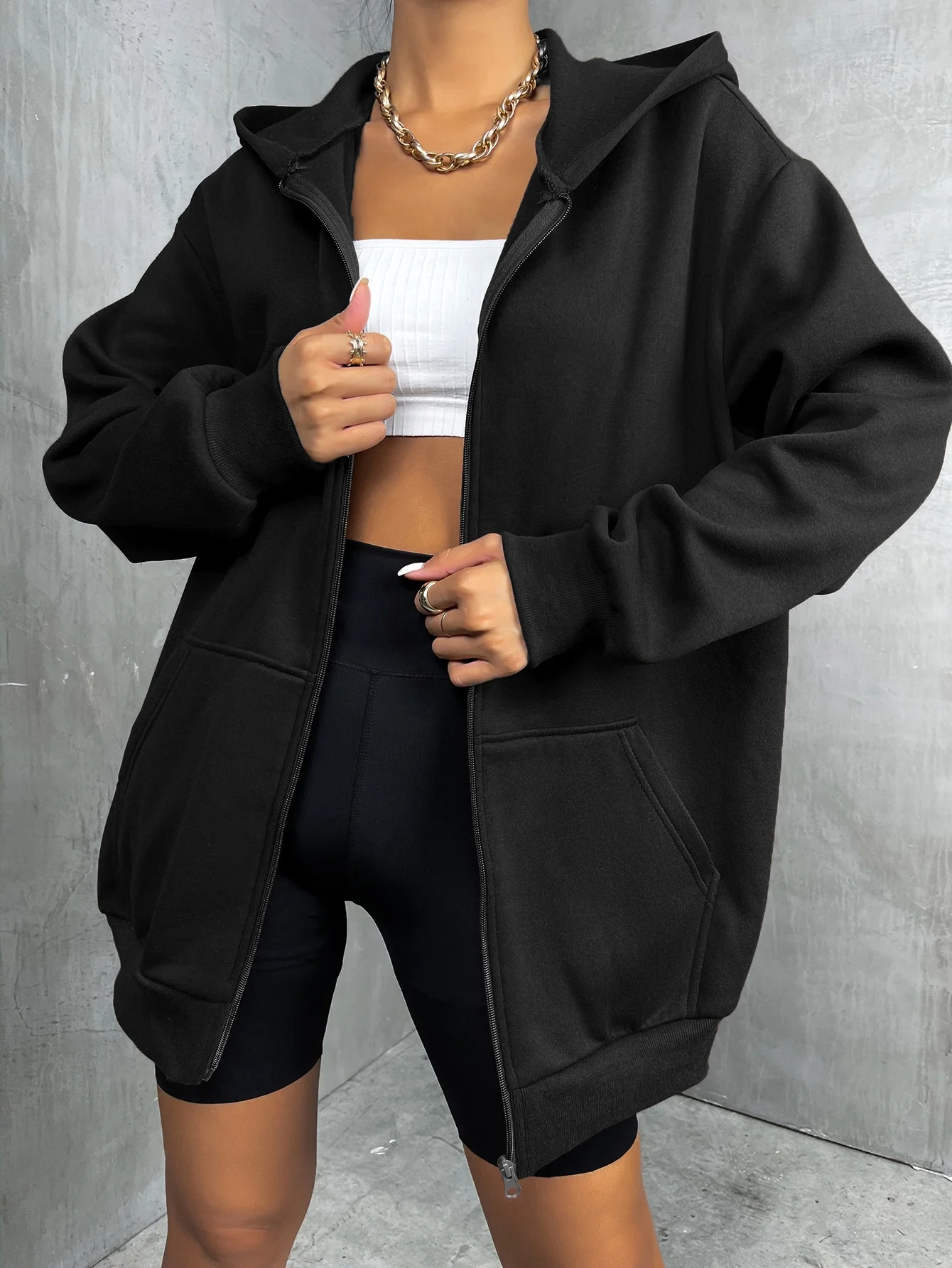 Zip Up Oversize Hoodies Thermal Y2k Women Clothes Solid Drop Shoulder Lady  Casual Plain Sweatshirts Fashion Long Sleeve - AliExpress