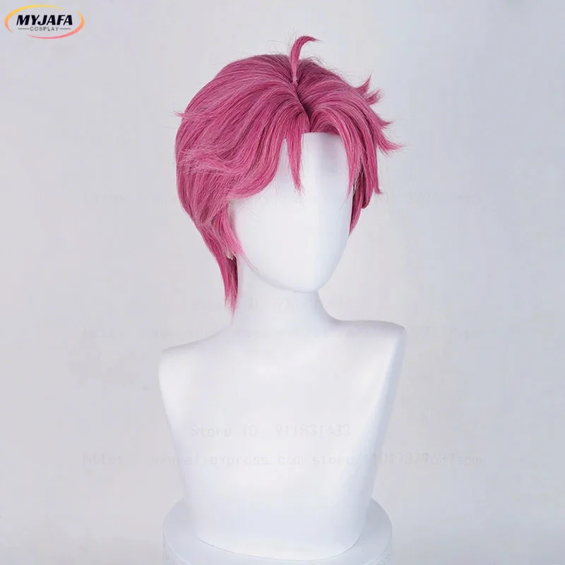 Hochwertige Abby Cosplay Perücke Demo Jungen Kurze Rose Rosa Mittelscheitel Kopfhaut Hitzebeständige Kunsthaar Anime Perücken + Perückenkappe – Detail 4