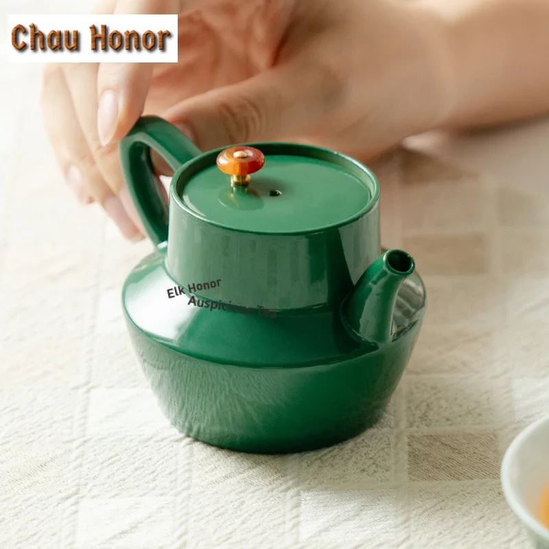 130ml Emerald Green Ceramic Teapot Zen Tea Infuser Pot Tea Brewing Kettle With Ball Hole Tableware Accessories Collection Gift