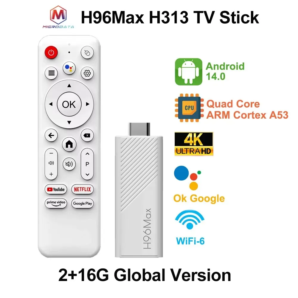 NEUER H96Max H313 TV Stick 4K, Android TV 14, Quad Core ARM Cortex A53, WiFi 6 tragbare Streaming-Medien, Netflix Smart TV Dongle