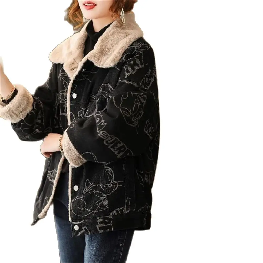 

Женское шерстяное пальто Хепберн с вышивкой и принтом, теплые куртки, зимние пальто с бархатом, новая мода 2024