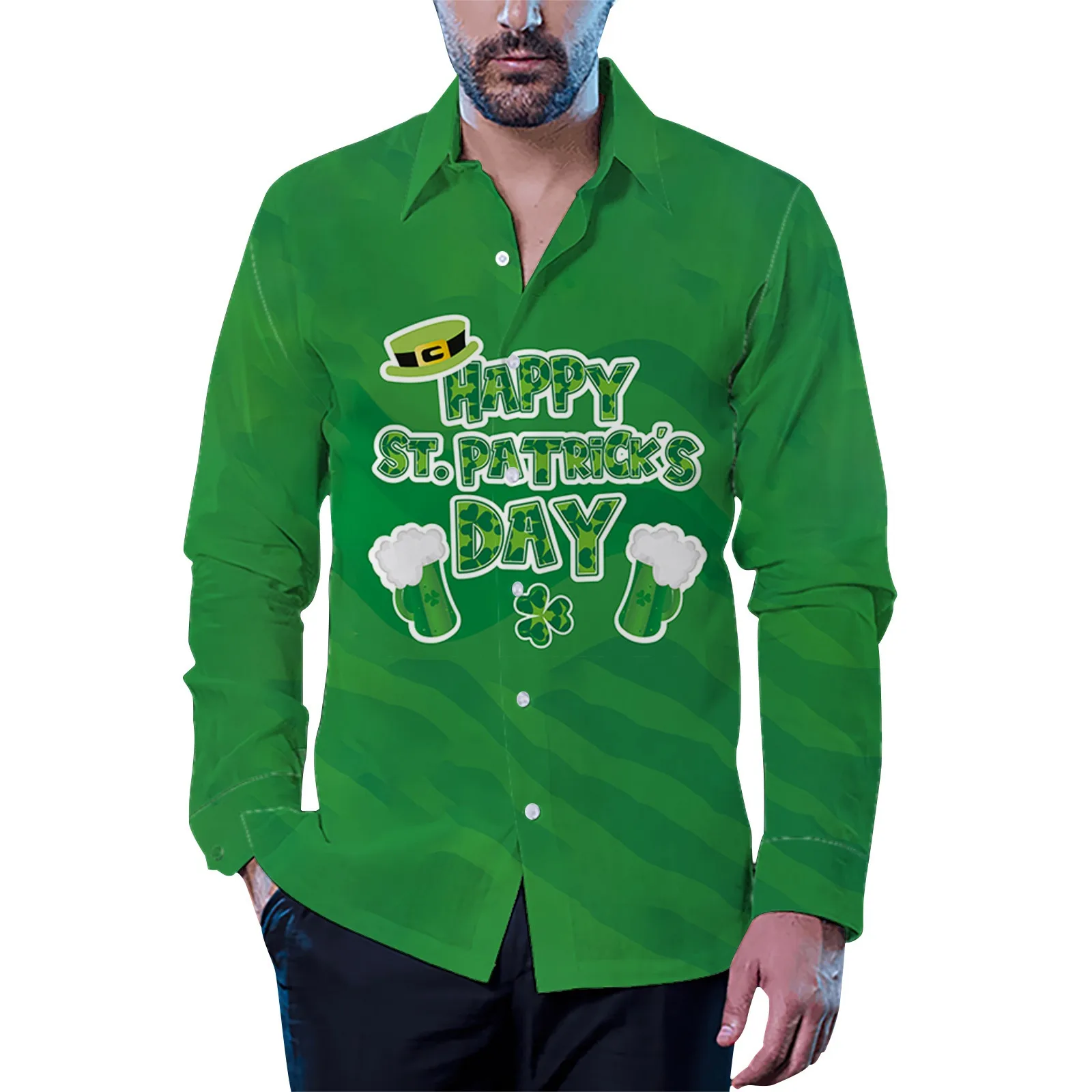 

Men's St. Patricks's Day Long Sleeve Shirt Autumn Casual 3D Hawaii Long Sleeve Shirts Fashion Shirts Tops Business Breathable