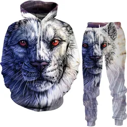 Animal Tiger 3D Printed Men's Tracksuit Set Casual Hoodie And Pants 2pcs Sets Autumn Winter Fashion Streetwear Man Clothing Suit