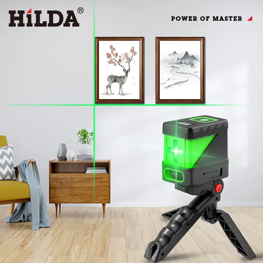 Laser Level HILDA 2 Lines Laser Level Self Levelling Green Beams Laser Horizontal Vertical Cross Line Mini Level