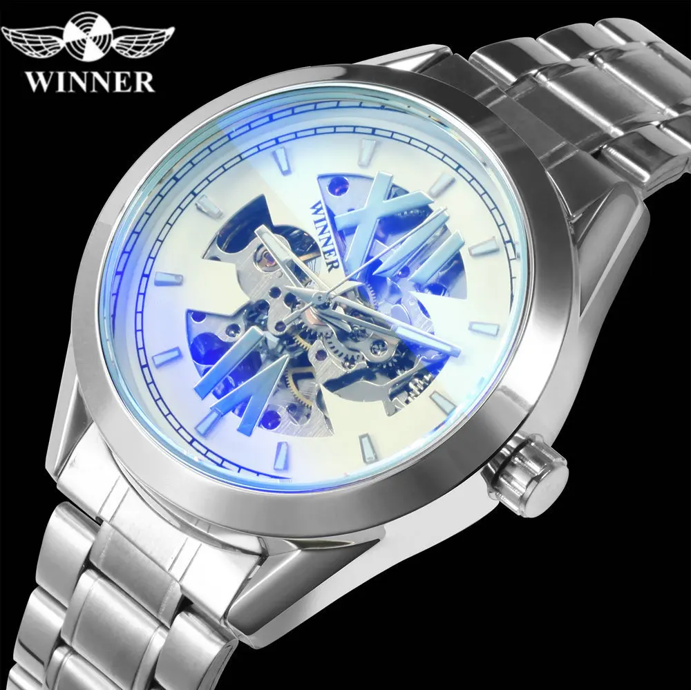 

Fashion Winner Top Brand Luxury Full Stainless Steel Skeleton Mechanical Hollow Waterproof Automatic Watch Men Relogio Masculino