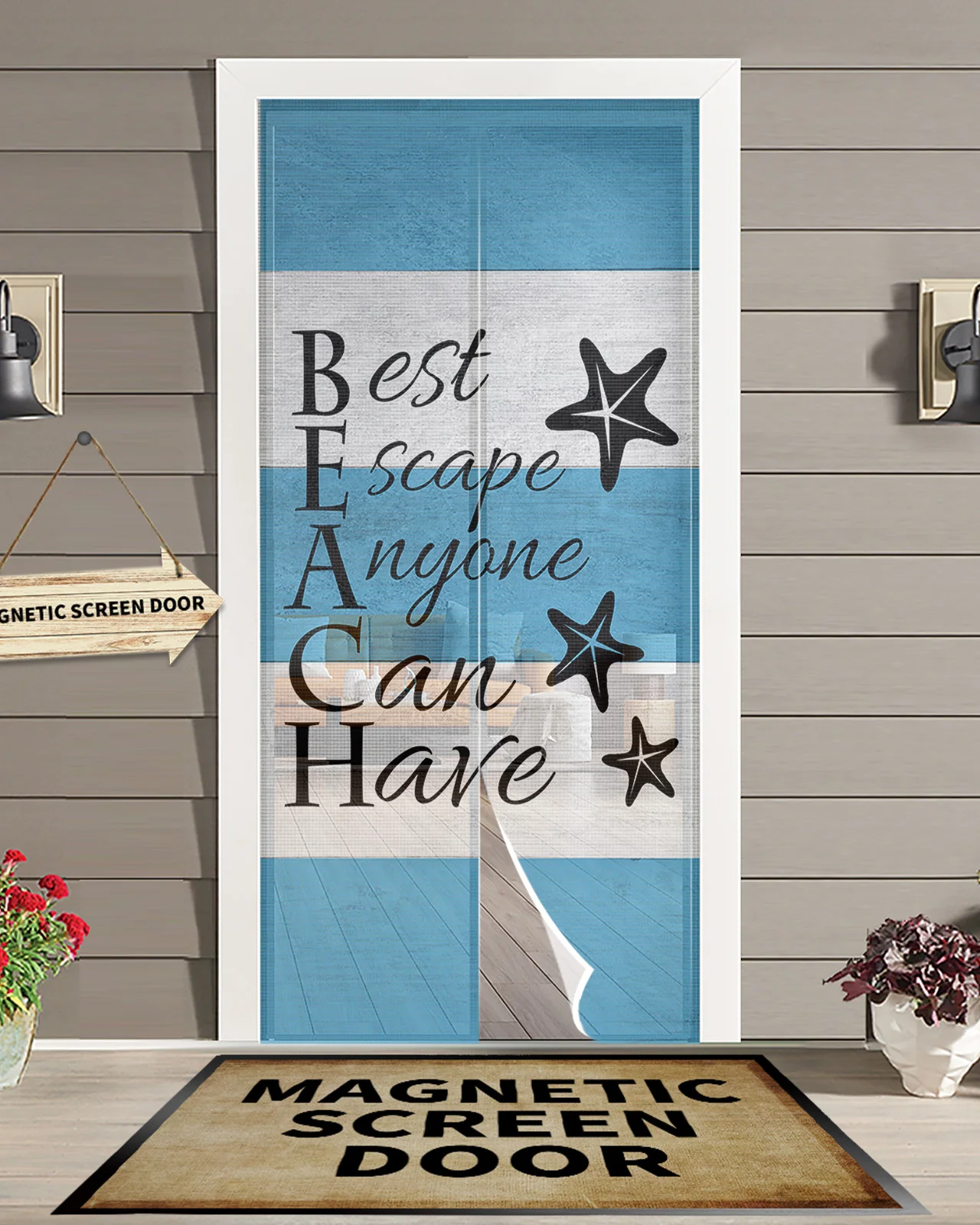 

Ocean Starfish Stripe In Summer Magnetic Mosquito Net Summer Anti Bug Fly Door Curtains Kitchen Screen Door Mesh