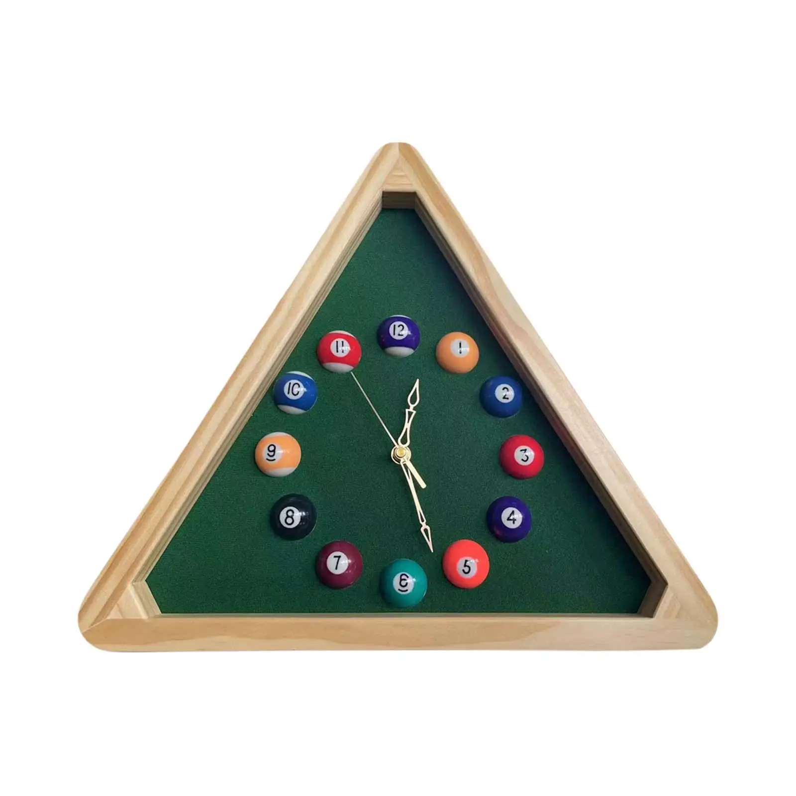 Billiards Theme Wall Clock 14inch Triangle Pool Table Wall Clock Multipurpose Art Hanging Ornament for Game Room Bedroom Home