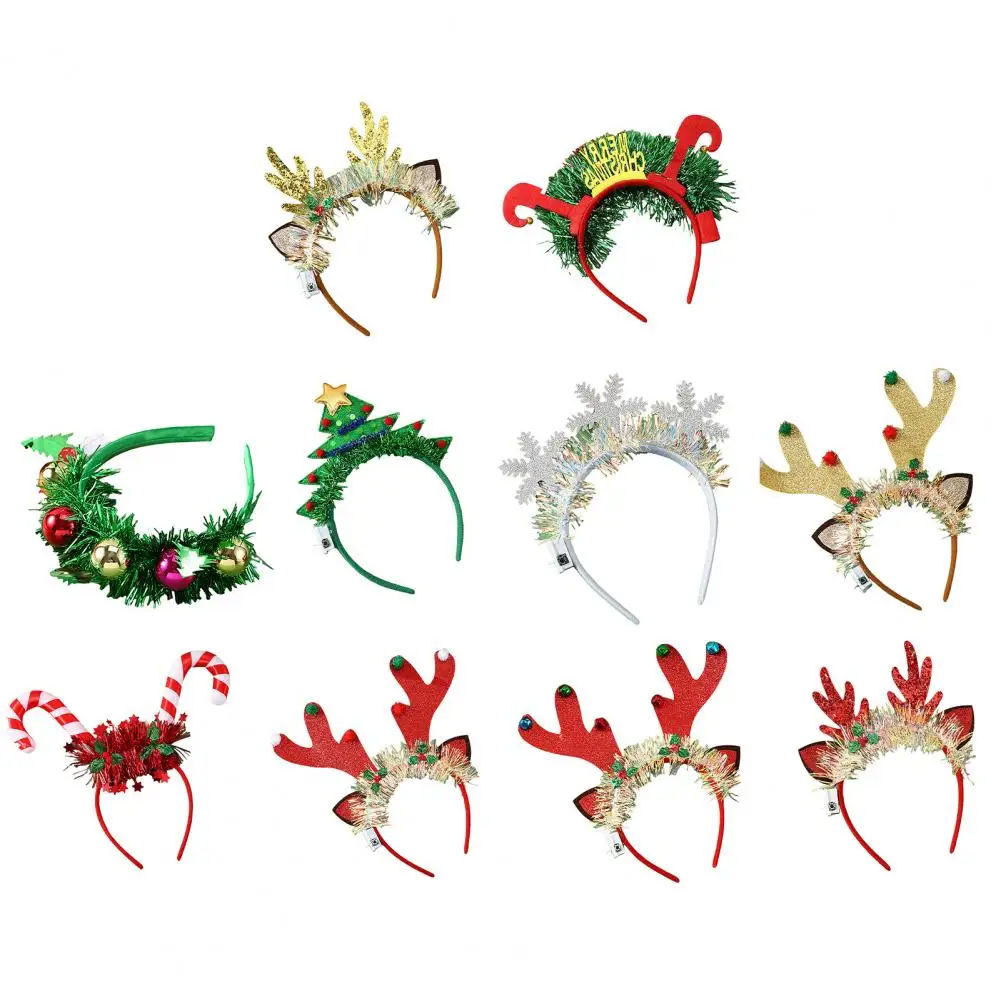 Christmas Headband Glowing Hair Band Xmas Tree Deer Horn Shape Holiday Costume Headwear for Festive Party Decoration