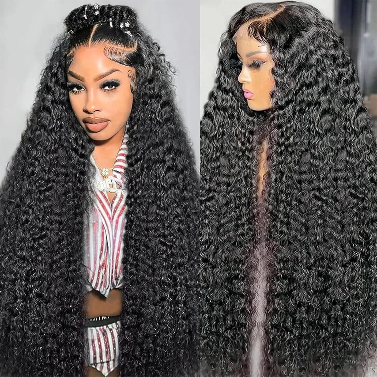 180% Density 13x6 Brazilian Water Wave Curly Lace Front Human Hair Wigs 30 40 44 Inch Deep Wave 13x4 Lace Frontal Human Hair Wig 3