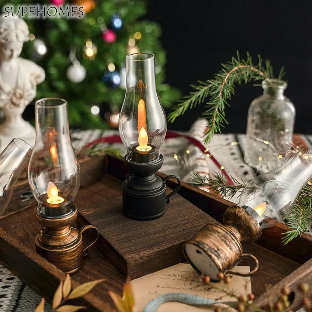 

Vintage Night Lights Flameless Candle Holders Kerosene Candle Lamps Table Lamps Home Bedside Decorative Props