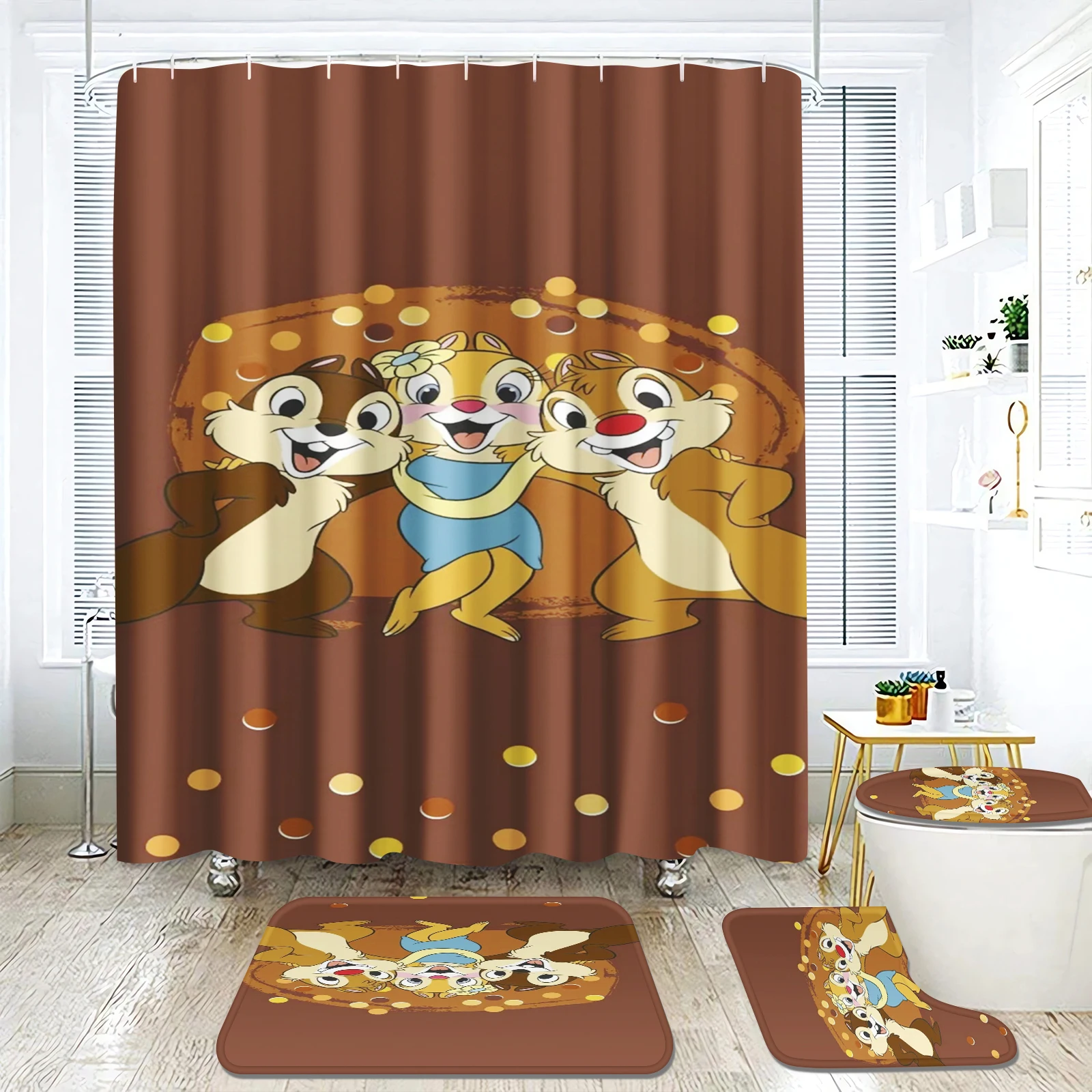 

Chichiditi Chipmunk Cartoon 4 Piece Anime Cute Shower Curtain Children Bathroom And Accessories Hook up Sets Luxury Decorations