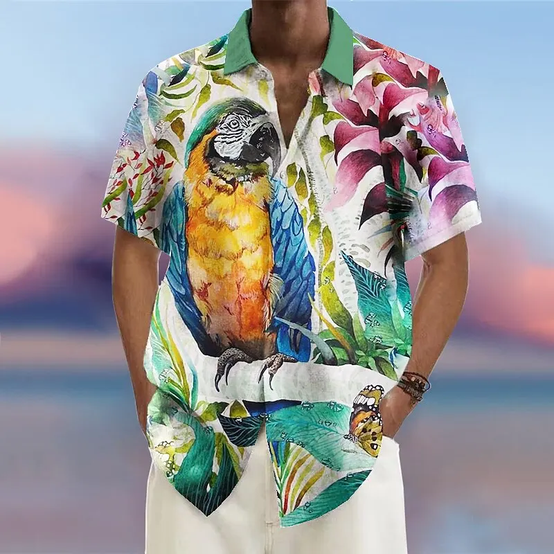 Men's Shirt Summer Hawaiian Parrot Lapel Outdoor Street Short Sleeve Fashion Comfortable Streetwear Fashion Designer Soft Breath 3