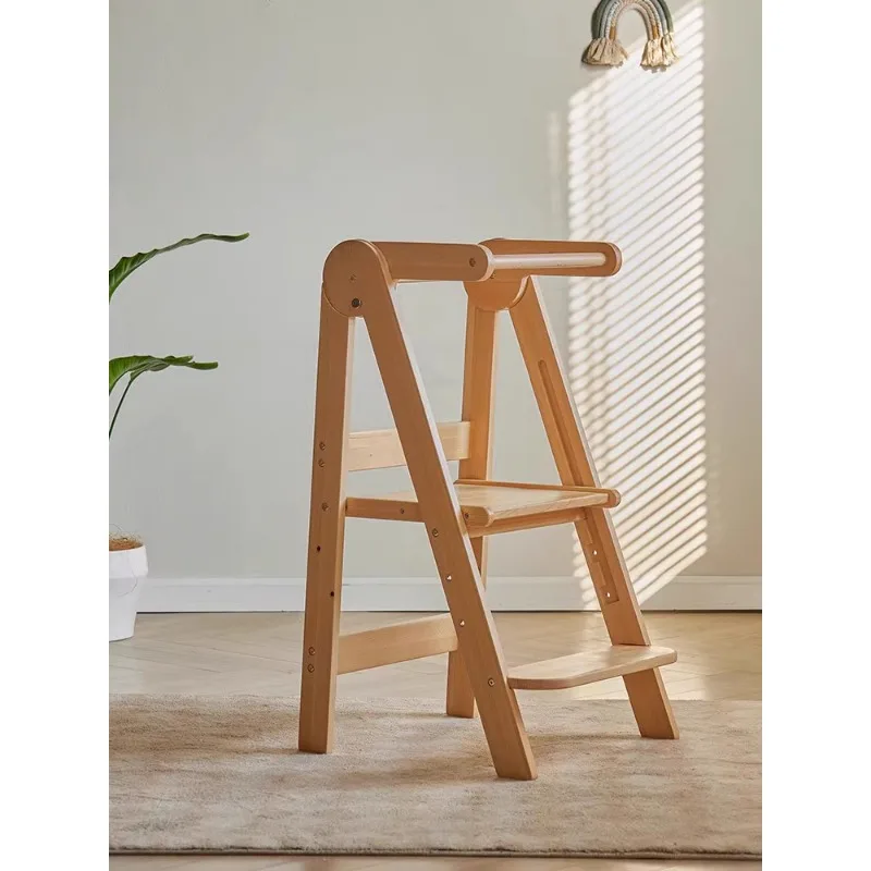 

Wood fun learning Tamont baby step wash stool foldable solid wood children's foot wash stool with handrail