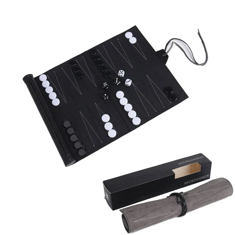Roll Up Backgammon Sets Portable Travel Board Games Set For Adults And Kids Foldable PU Leather Classic Chess Board Roll-Up Board Game Table Games