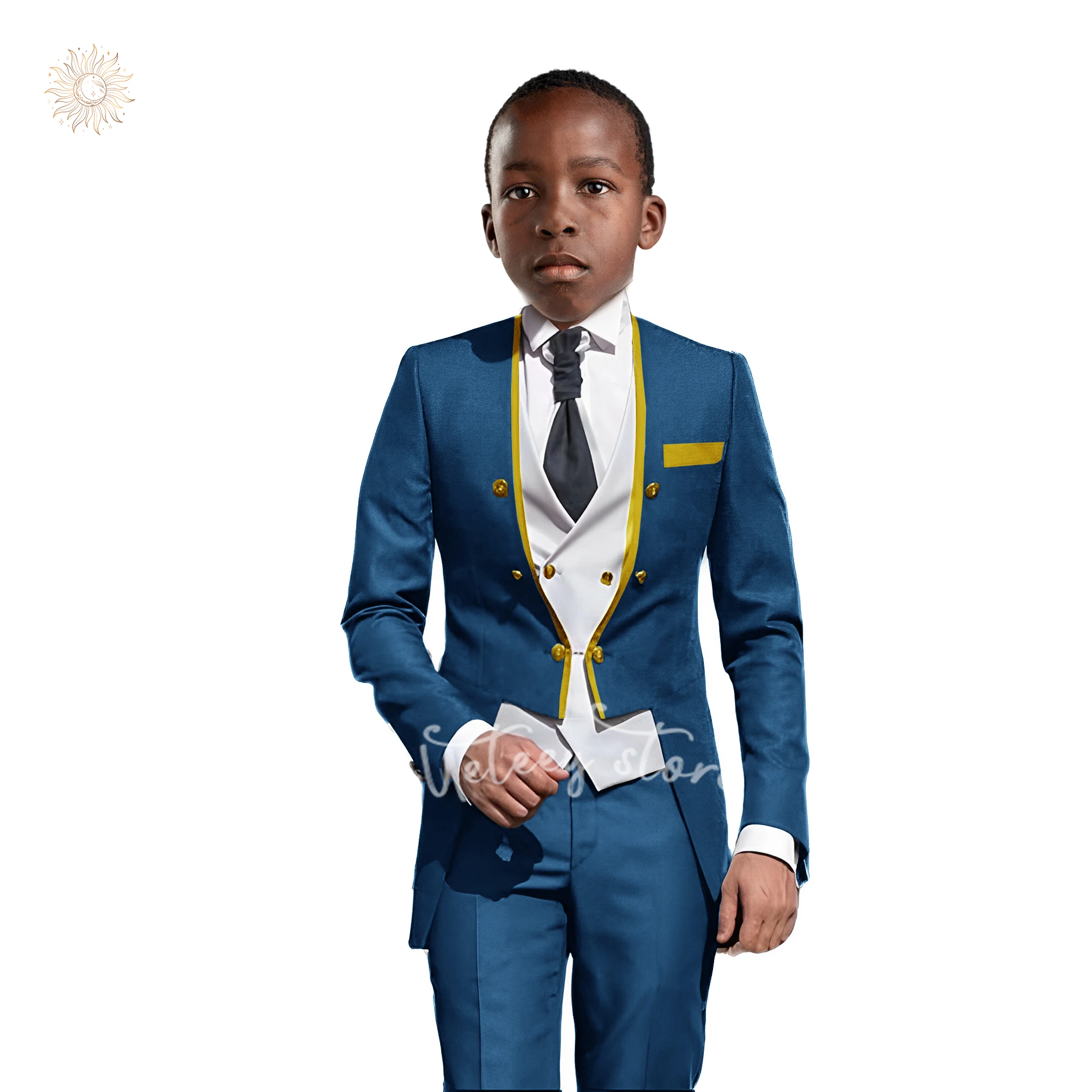 Traje de esmoquin para niños, traje Formal ajustado de 3 piezas, Blazer, pantalones, chaleco, conjunto de 3 a 16 años