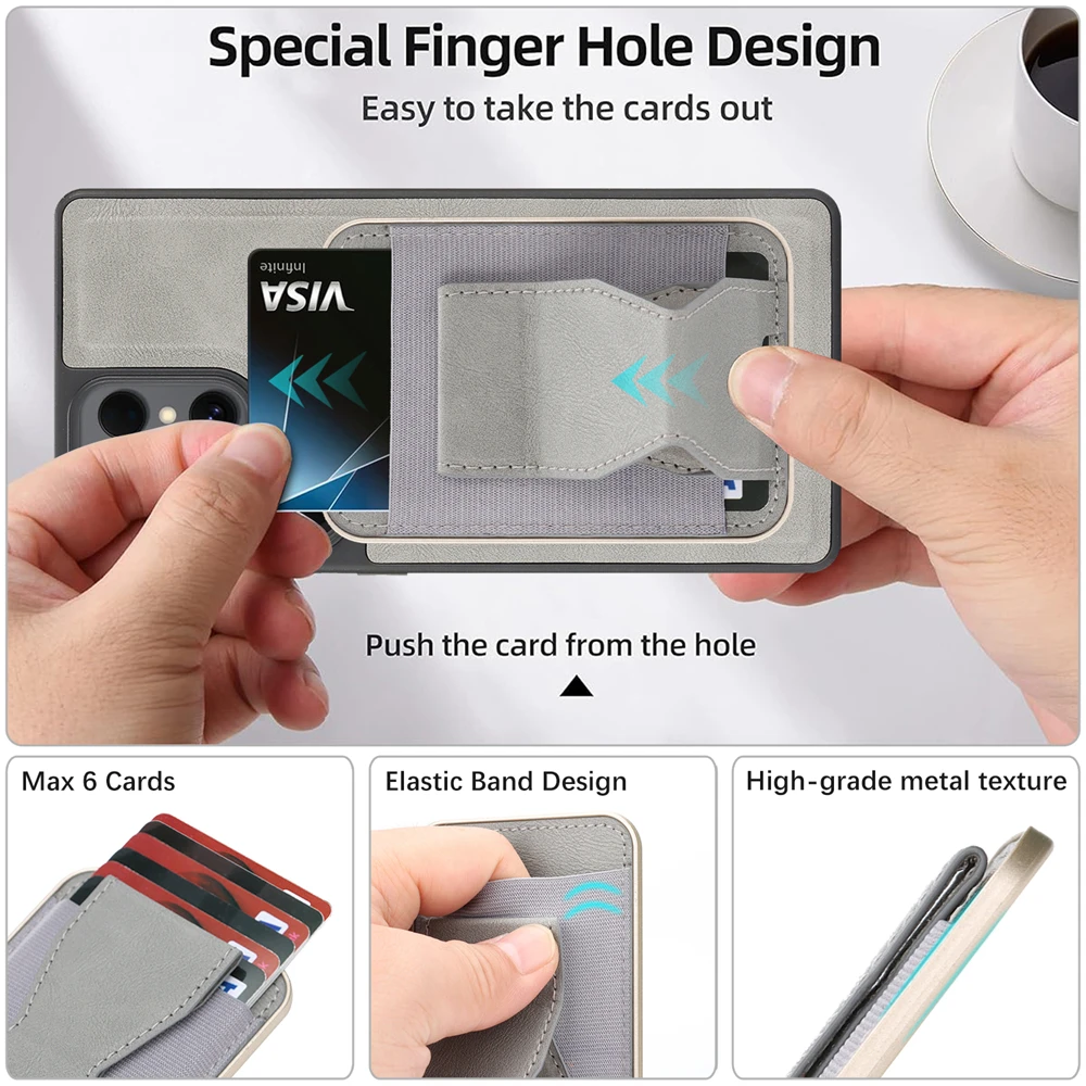 Leather Detachable Magnetic Card Slot Wallet Case with Magsafe Shockproof Cover