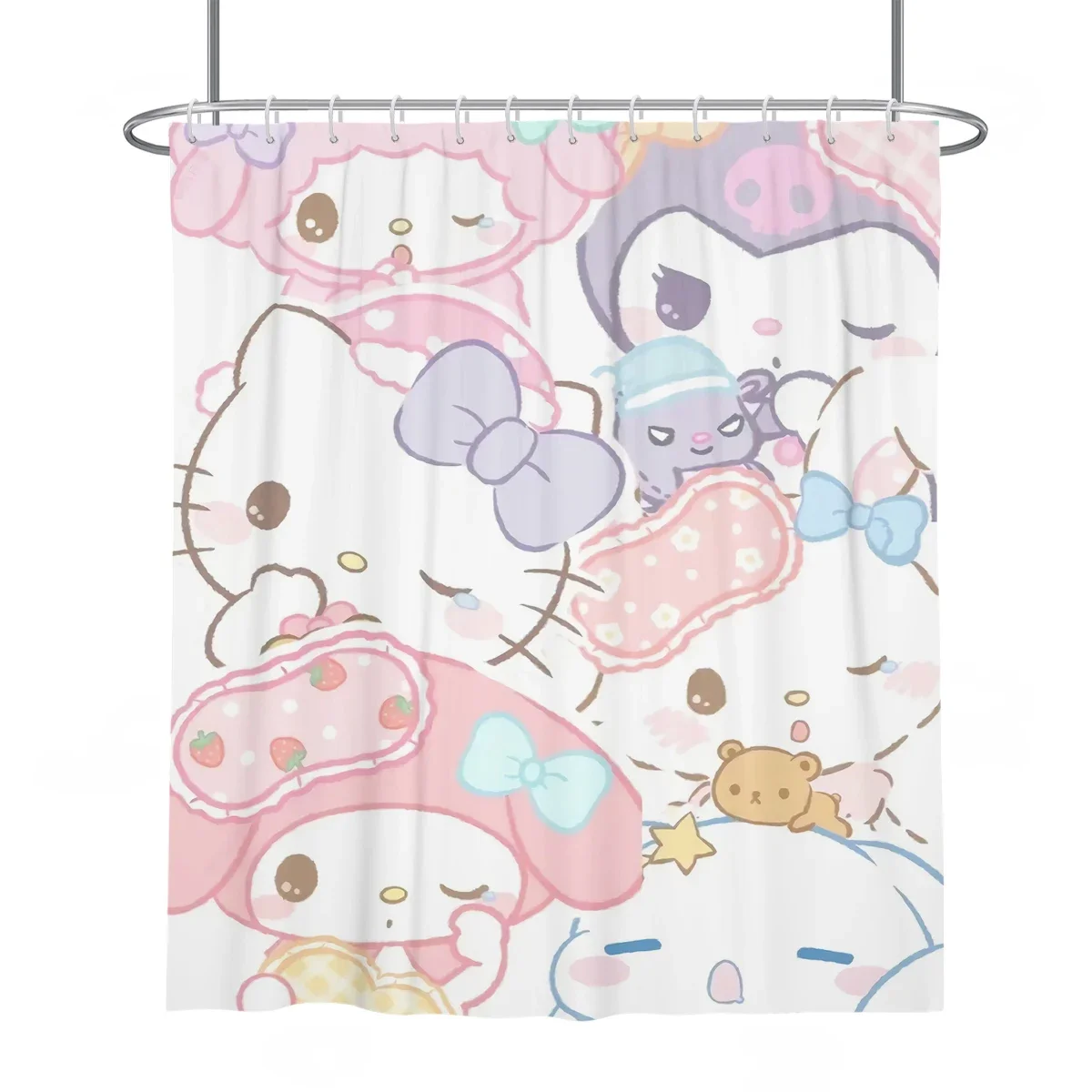 

Pink Sanrios Mymelody Cinnamoroll Kuromi Kawaii Shower Curtains Waterproof Mildew Bath Screen with Hooks Anime Home Decor