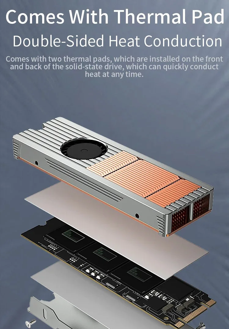 M.2 NVME SSD Cooler Built in High Speed Fan Hard Drive Radiator Cooling Vest 228