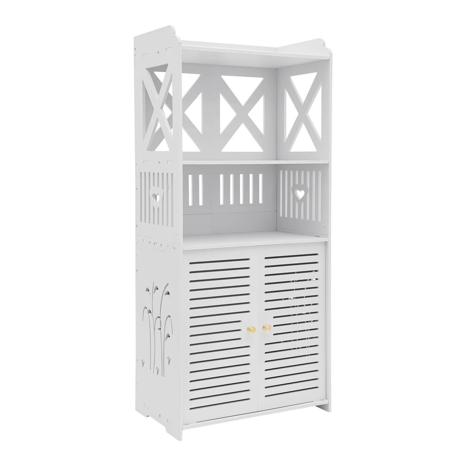90 cm Hoher Badezimmerschrank - Premium PVC & Mehrstöckige Aufbewahrung, Wasserbeständig & Platzsparend, Geschnitztes Design & Belüftungslöcher, für Zuhause – Detail 4