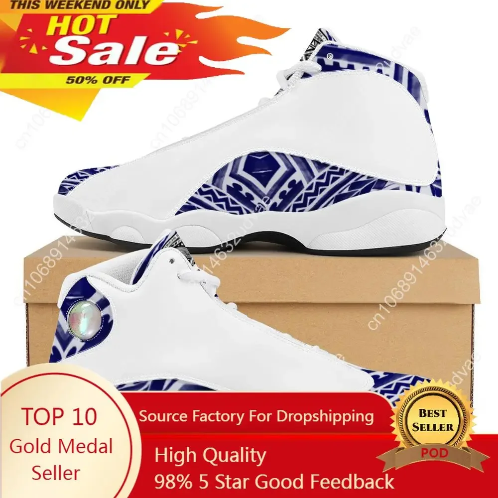 

Blue Ethnic Polynesian Samoa Tribal Style Boy Sneakers Running Shoes Custom Ball Sports Team Logo Men's Basketball Sports Shoes