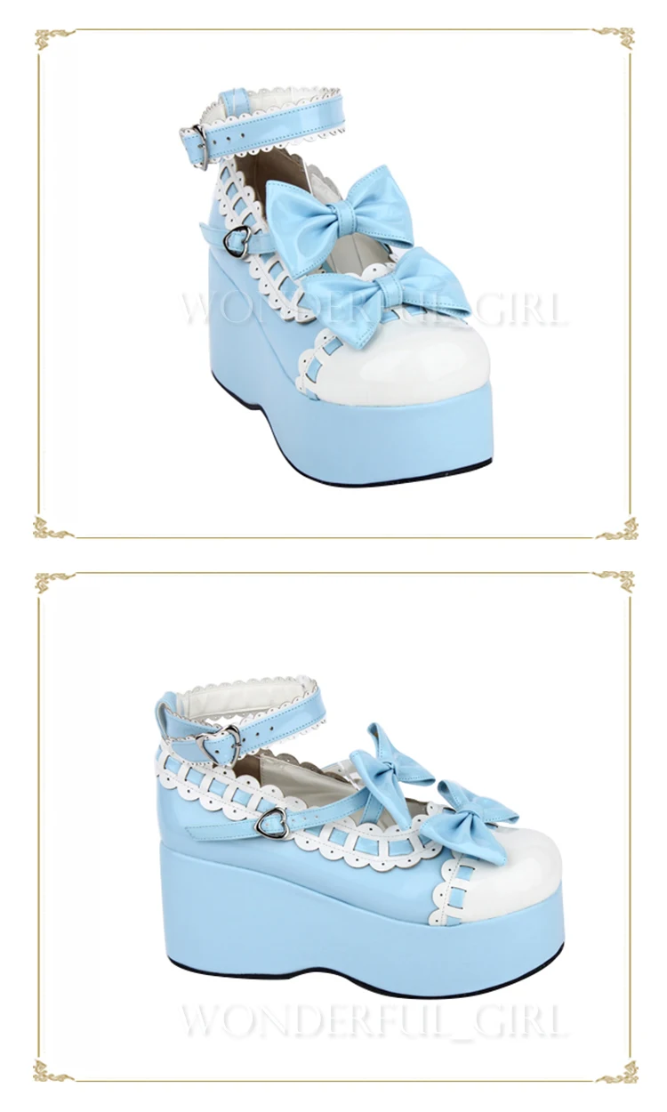 Neue Japanische Lolita Schuhe Mädchen Prinzessin Pumps High Heels Plateau mit Schleife 5