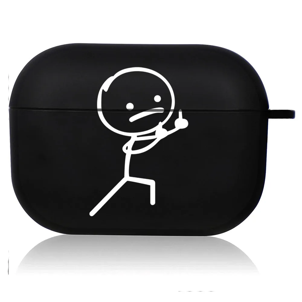 Creative Line Art Black Airpod Case - Cute Cartoon Design
