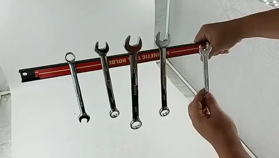 STXDY 4-Piece Magnetic Wrench Organizer - Wall Mounted Tool Holder For SAE & Metric Wrenches