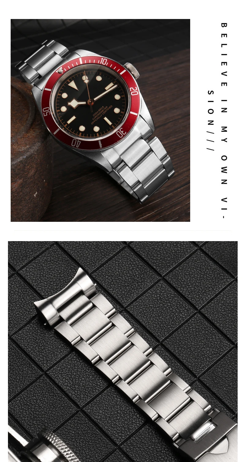22mm Solid Stainless Steel Watchband For Tudor Black-Bay 79230 79730 Heritage Chrono Watch Strap Wrist Bracelet On No Rivet