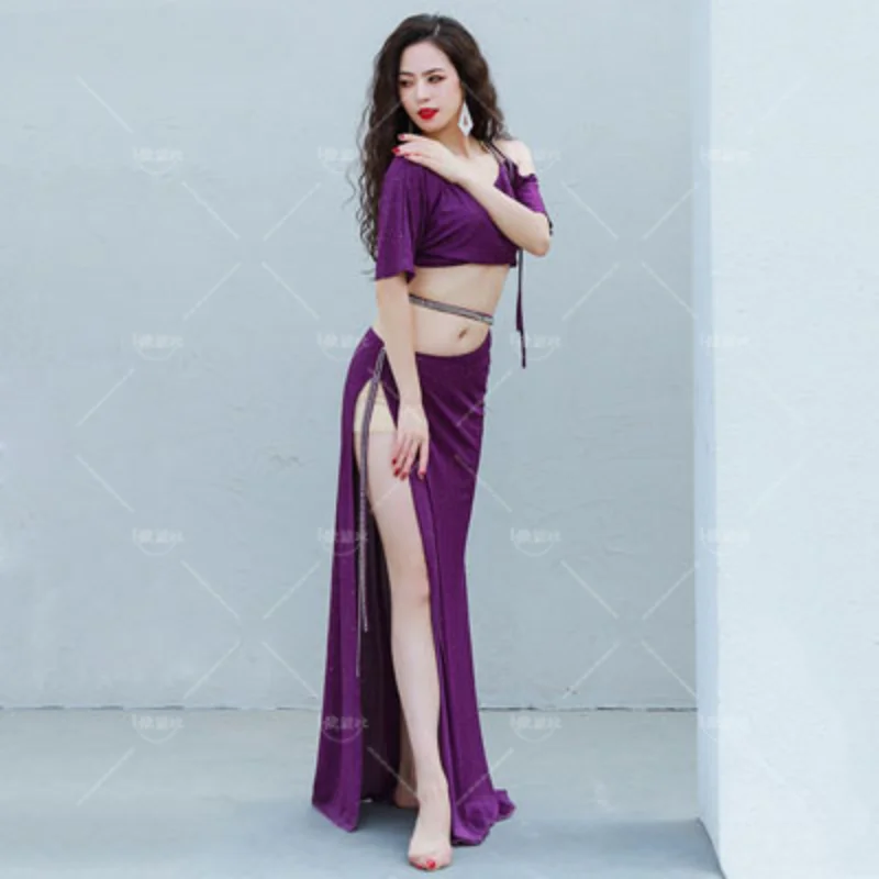 

Belly Dance Suit Sequins Mesh Top Long Skirt Practice Clothes Oriental Dancing Set Female Adult Elegant Performance Clothing