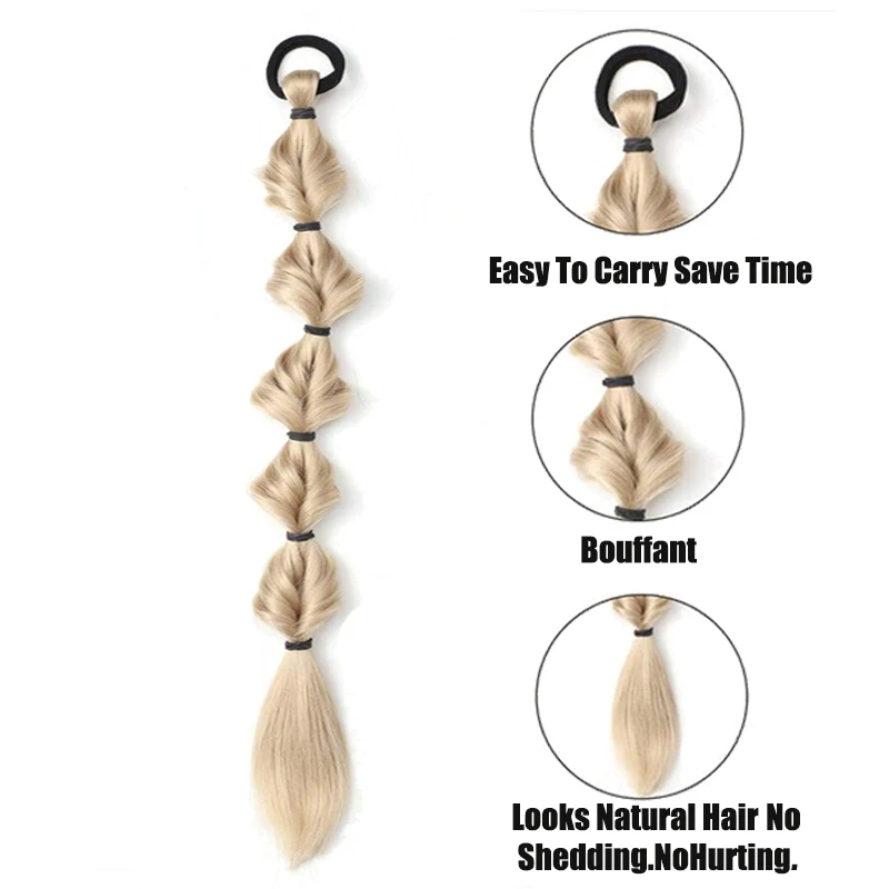 2pcs 20 Inch Ponytail Wig Female Bubble Braid Natural Dye Twist Braid Tie-Up Dreadlocks1 Double Ponytail Lantern Braid