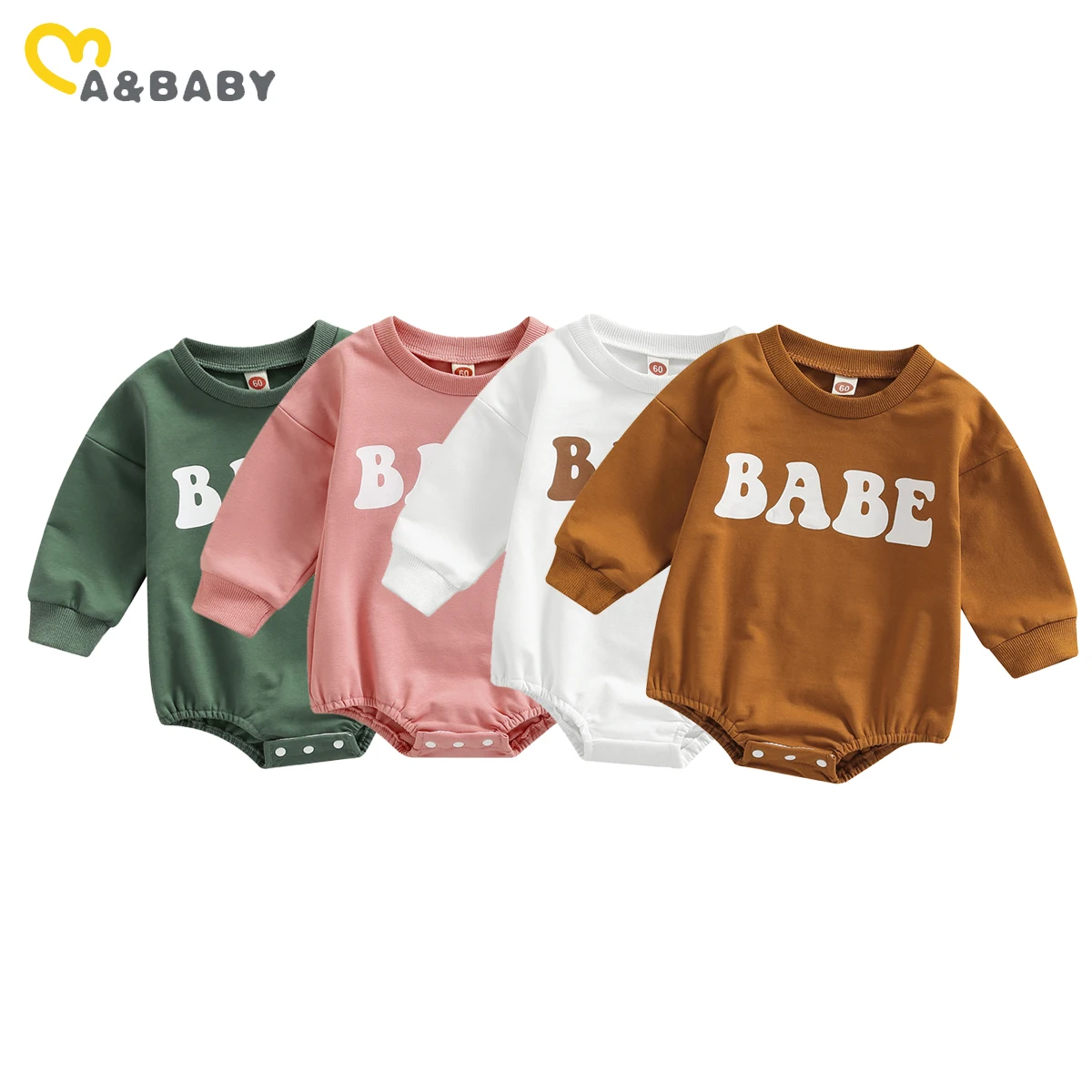 Ma &amp; baby 0-18M    여아 남아 롬퍼, 글자 점프 슈트, 캐주얼 긴 소매 가을 봄 의류
