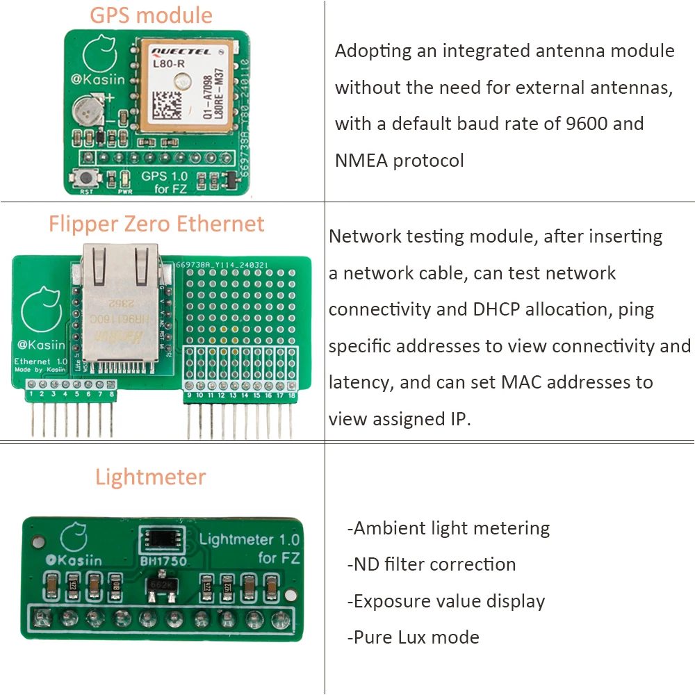 

Flipper Zero Ethernet/GPS 1.0/Improved WiFi Multiboard NRF24+ESP32/CC1101/GPIO/ESP8266/Lightmeter/Air Mouse Module