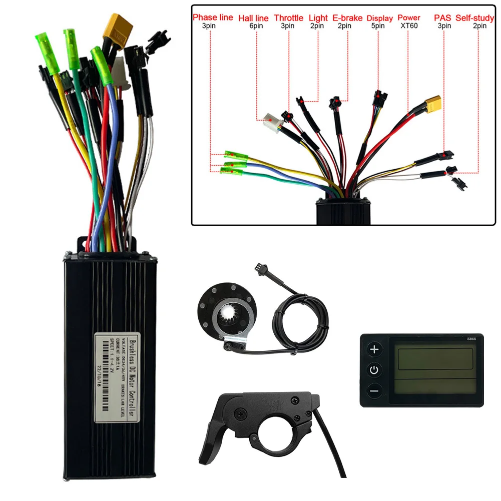 

Sine Wave Controller S866 Display and Throttle The Perfect Complement to 36/48V 30A Sine Wave Controller for E bike MTB