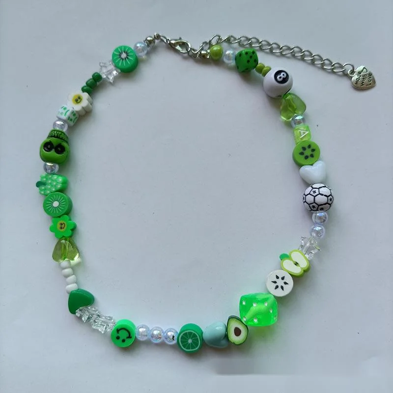 Hot Sale Halloween Skull Jewelry Soft Ceramic Smiling Face Butterfly Acrylic Dice Star Necklace_voghion.com