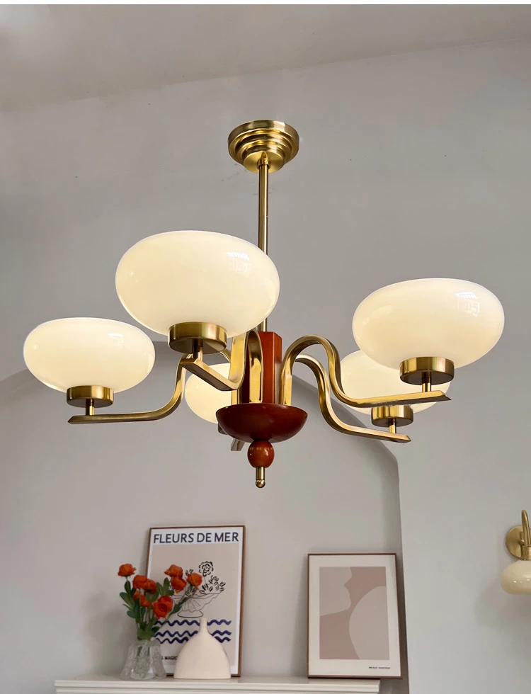 

Bedroom Chandelier Retro Cream Glass Dining-Room Lamp American Light Luxury Creative Living Room Study Lamps