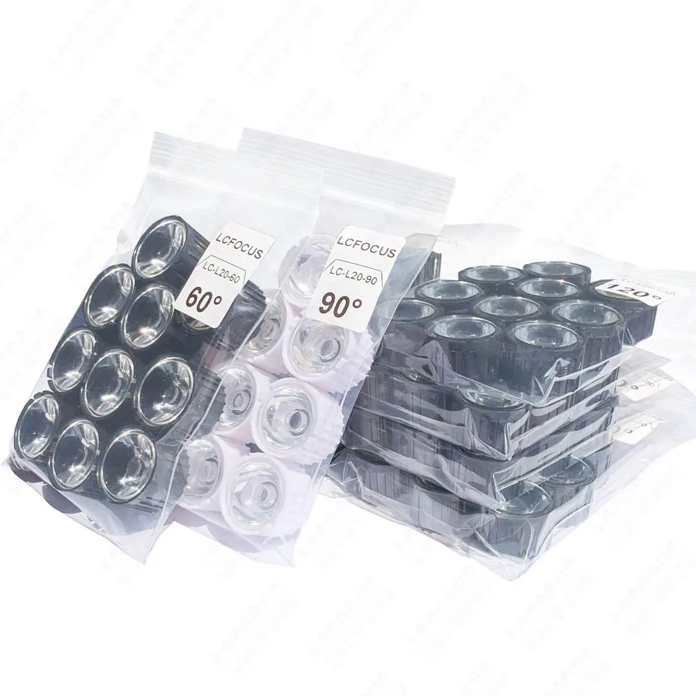 5 8 10 15 25 30 45 60 90 120 학위 LED 렌즈 20mm PMMA 아크릴 렌즈 + 브라켓 부드러운 얼굴 파란색 얼굴 매트 얼굴 골판지 얼굴 1W 3W 5W LED COB 다이오드 칩