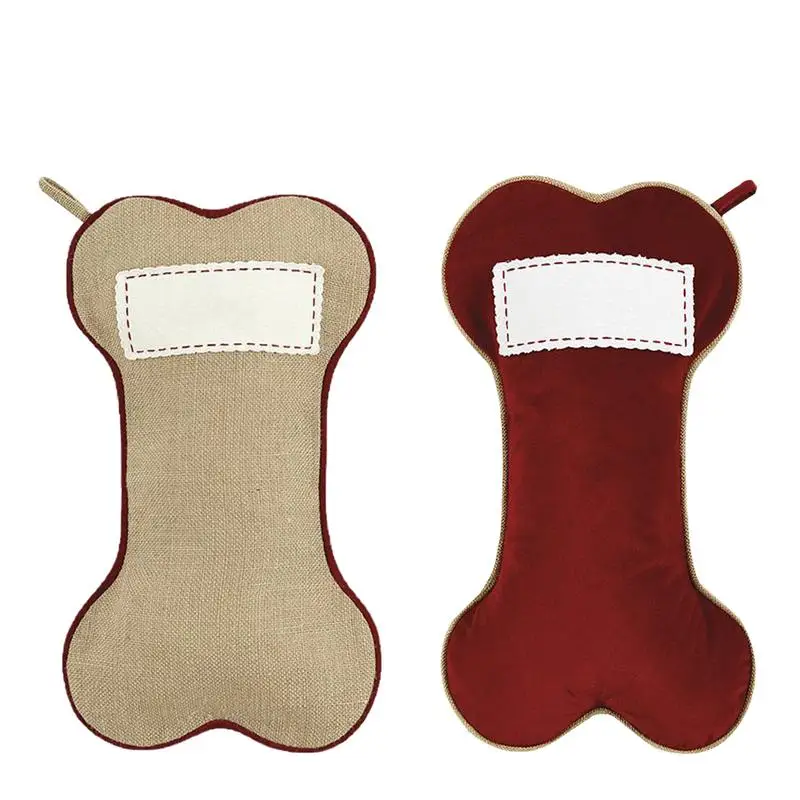 

Large Dog Bone Shape Christmas Pet Stockings Jute Natural Burlap Dog Bone Shape Christmas Hanging Stockings Bag Decoration