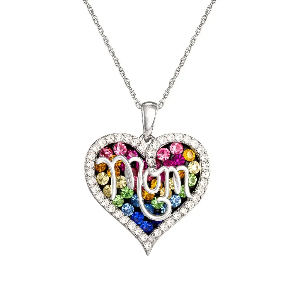

Sterling Silver Multi-Color Crystal Mom Heart Pendant Necklace, 18" chain