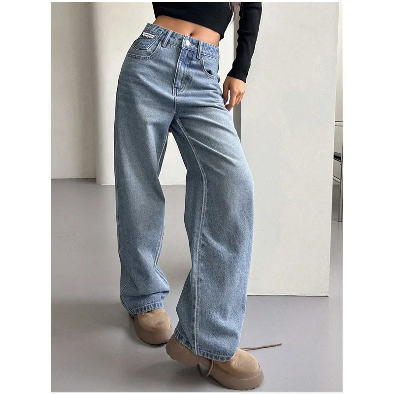 

Blue Women Jeans Vintage Ins High Waist Chic American Fashion Y2K Streetwear Wide Leg Jean Female Trouser 2024 Baggy Denim Pants