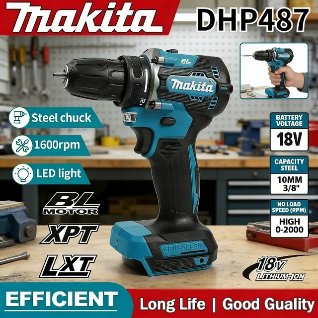 Makita DHP487 perceuse à percussion sans fil rechargeable sans balais, tournevis électrique à couple élevé, outil électrique pour batterie Makita 1